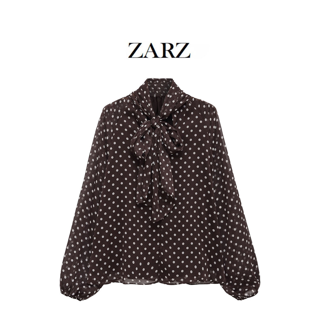 Zarz Womens Bow Polka Dot Shirt