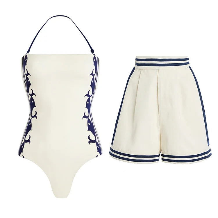 Navy Halter Neck High Waist Bikini Set