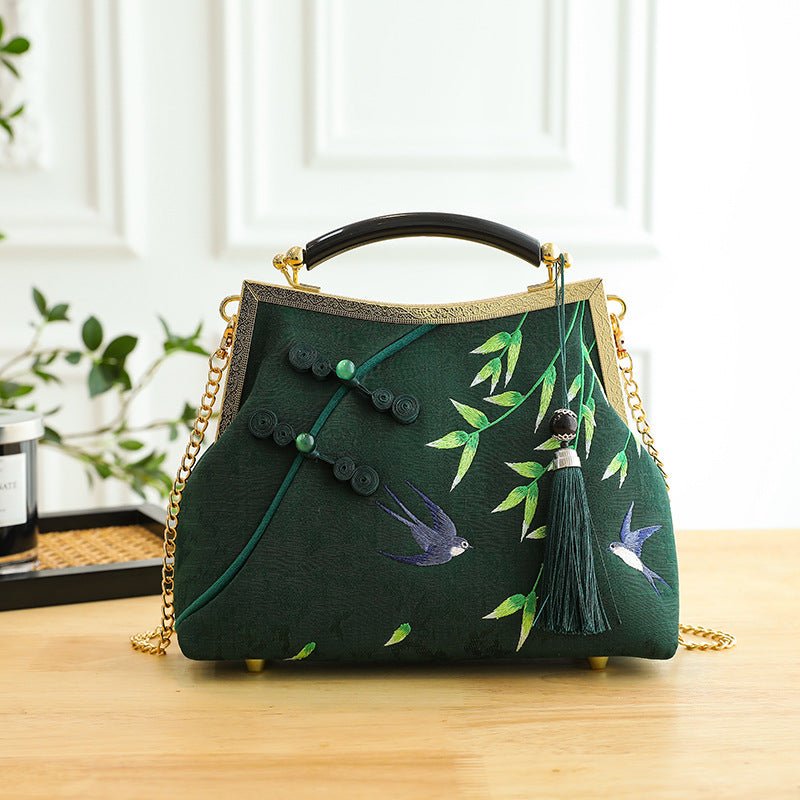 Lucky Luxurious Bamboo Embroidery Handbags Women