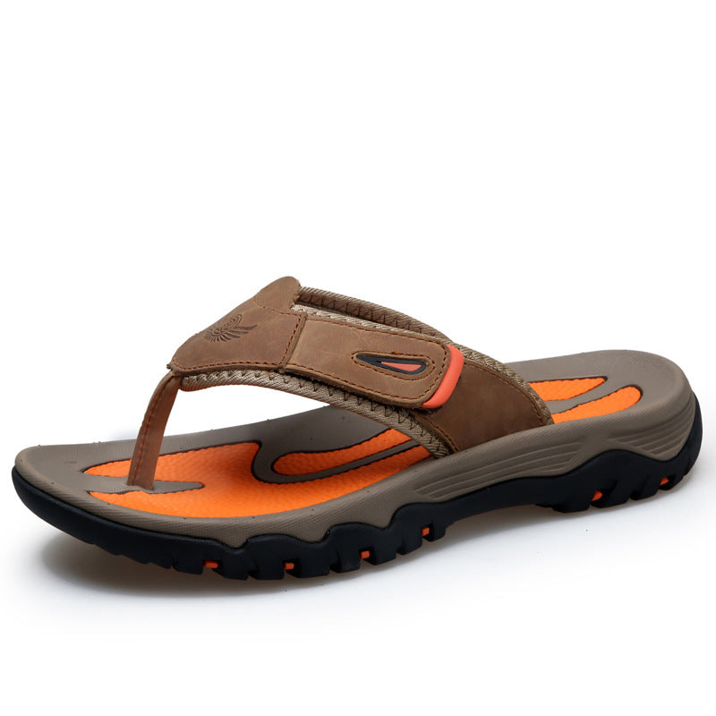Mens Genuine Leather Flip Flops Thick Sole Sandals