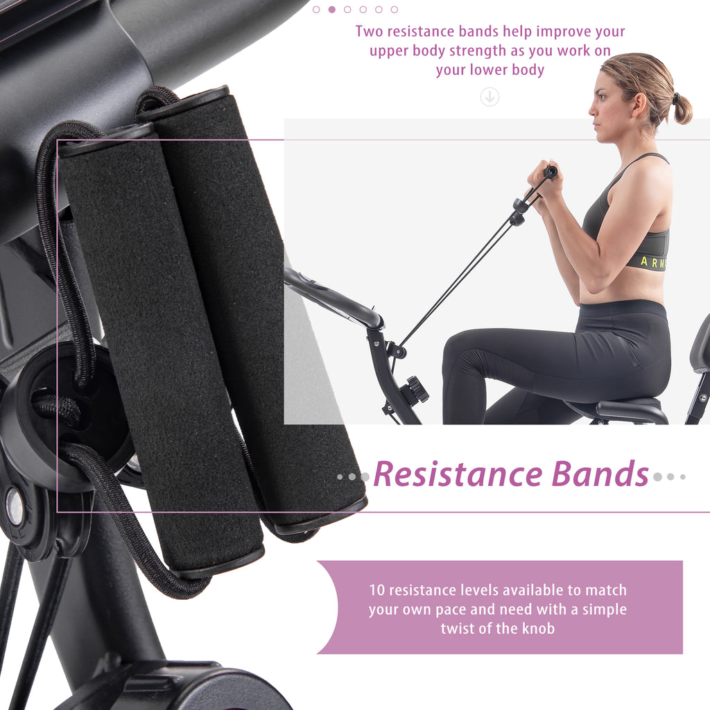 Folding Exercise Bike, Fitness Upright And Recumbent X-Bike With 16-Level Adjustable Resistance, Arm Bands And Backrest