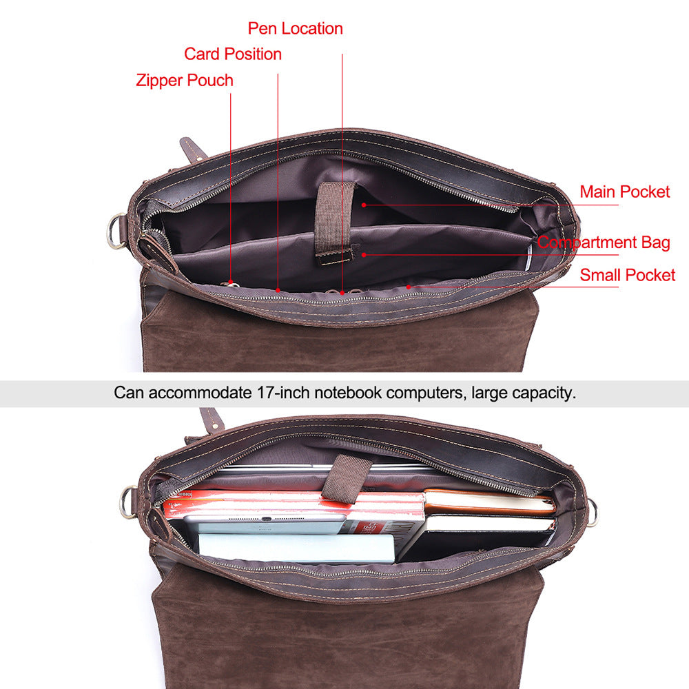 Retro Genuine Leather Briefcase for Men 17 Inch Business Handbag