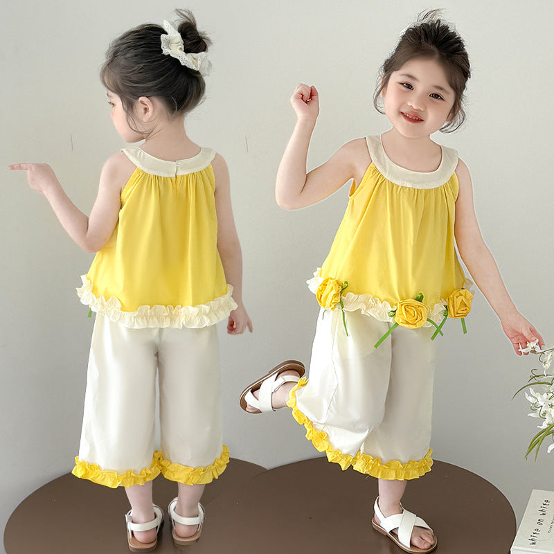 Girls Floral Halter Top and Flared Pants