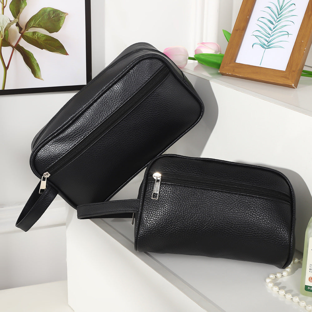 Litchi Pattern PVC Waterproof Toiletry Bag for Men