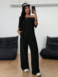 Off-Shoulder Wide-Leg Pants Set