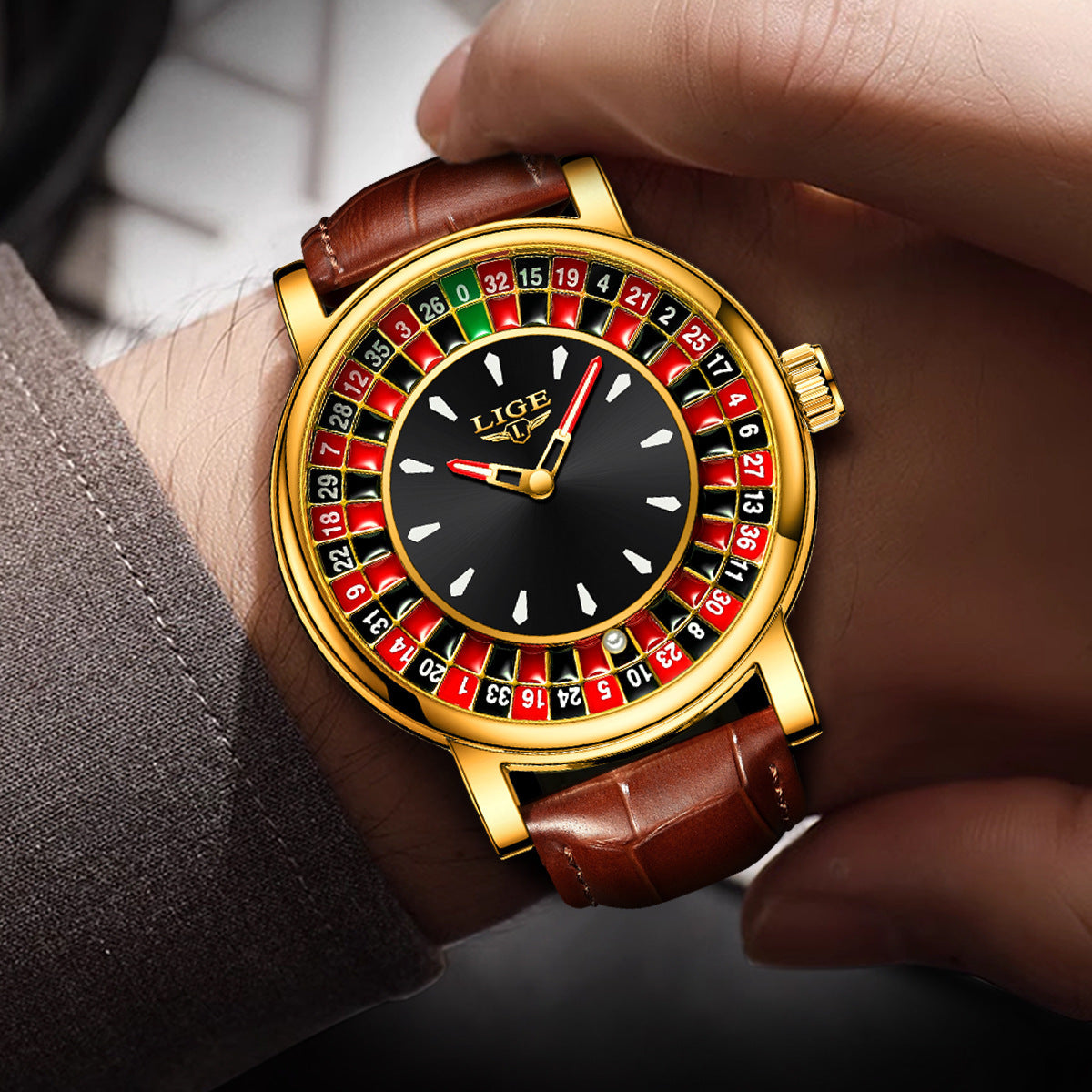 Mens Roulette Luminous Waterproof Quartz Watch