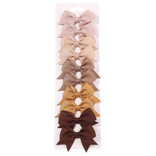 10Pcs Set New Solid Ribbon Bowknot Hair Clips For Baby Girls