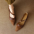 Retro Pointed Toe Flats for Women Soft Leather One-Word Buckle