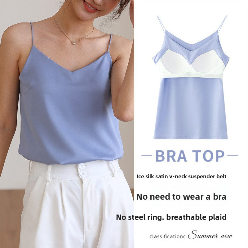 Womens Ice Silk Camisole with Chest Pad