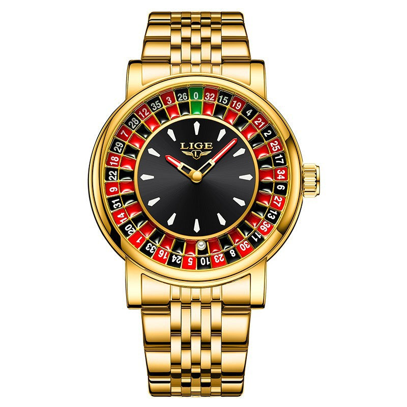 Mens Roulette Luminous Waterproof Quartz Watch
