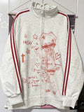 Striped Anime-Print Zip-Up Hoodie With Long Sleeves And A Hood