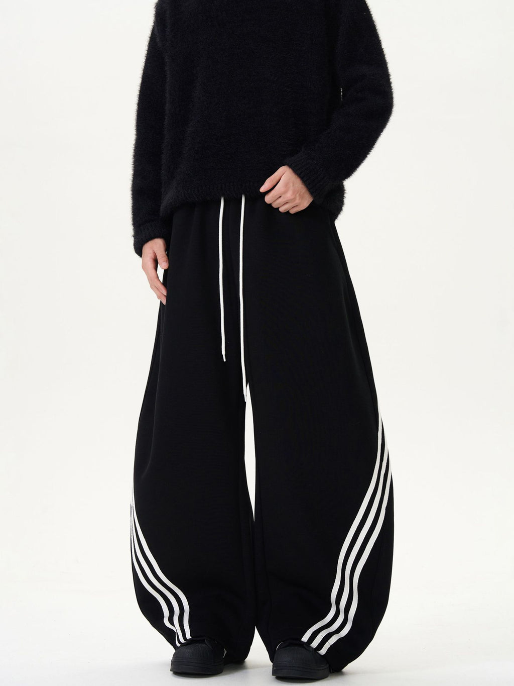 Elastic Waist Striped Wide Leg Sweatpants