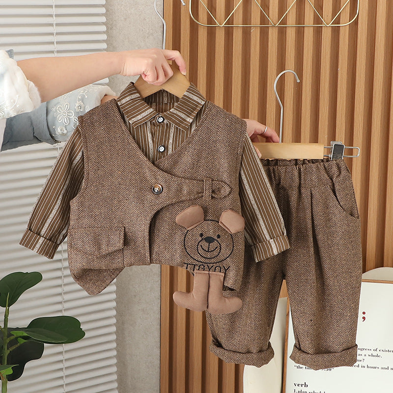 Boys 3-Piece Cartoon Bear Vest Set