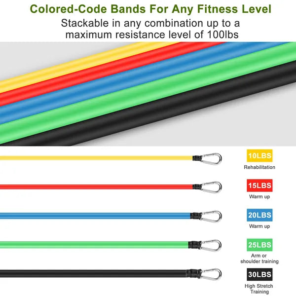 Resistance Bands Set Of 11Pcs Fitness Workout Tubes Exercise Tube Bands Up To 100lbs