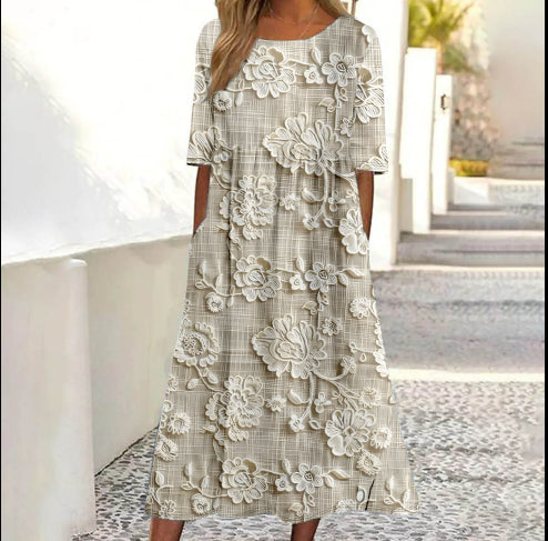 Simple Round Neck Stylish And Elegant Womens Dress