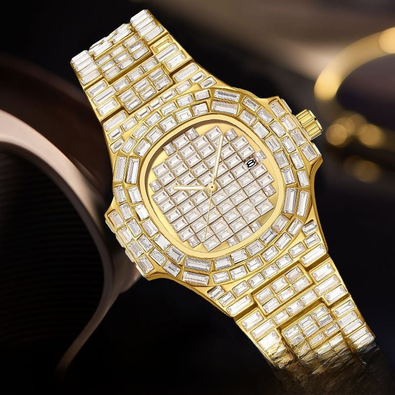 Fashionable Diamond-Encrusted Starry Sky Waterproof Quartz Watch for Men