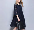 Lace Dress Autumn Plus Size Lace Dress with Bell Sleeves