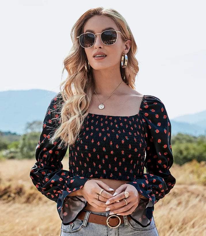 Ladies Slim Fit Square Neck Long Sleeve Fashion Shirt
