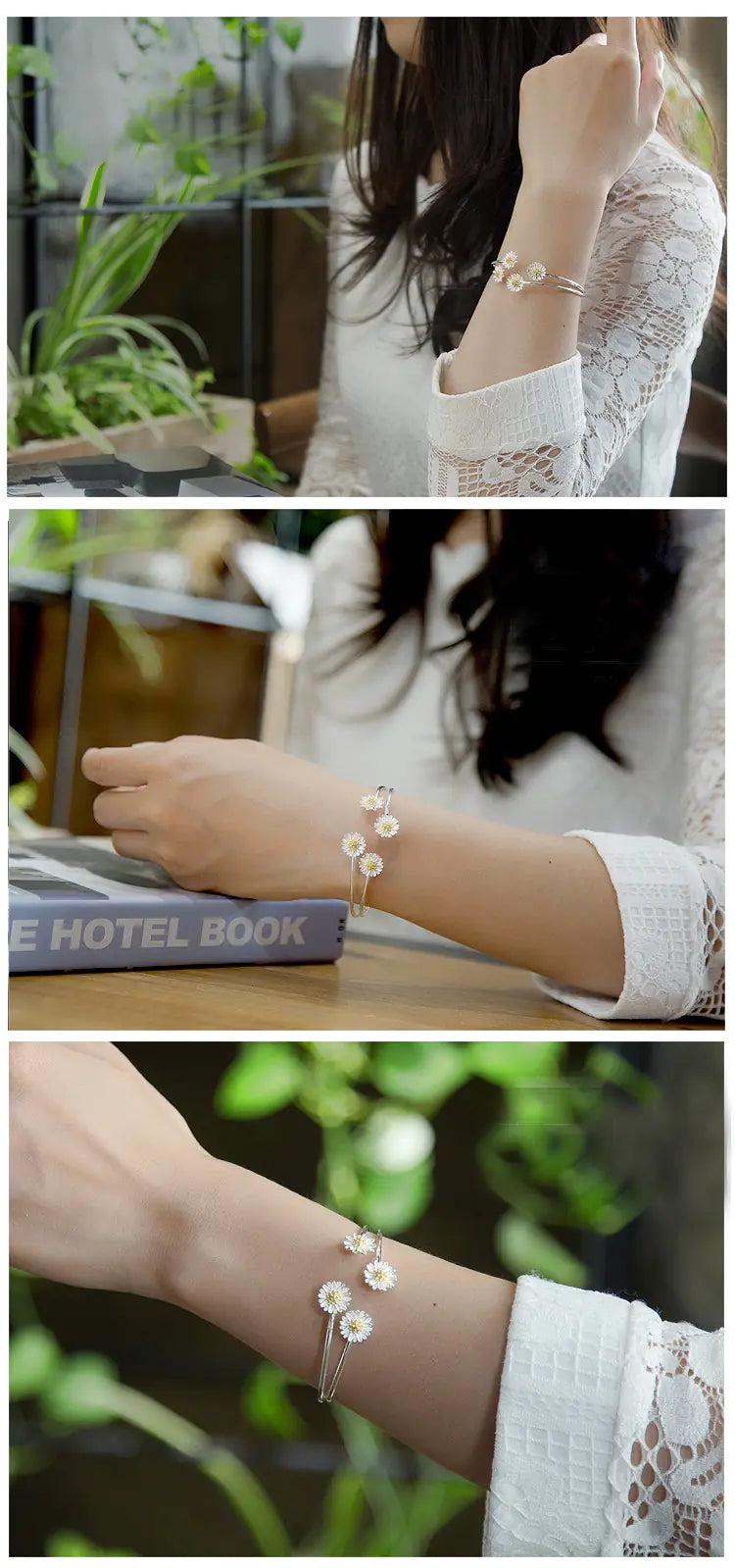 Silver Double Layer Daisy Bracelet S925