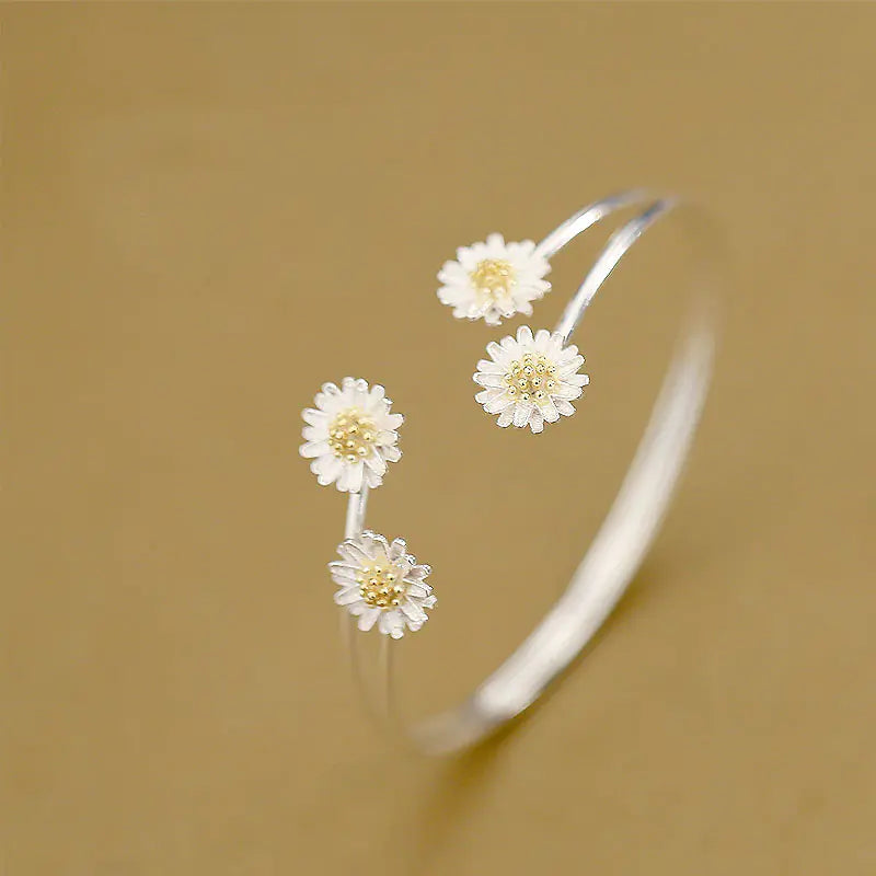Silver Double Layer Daisy Bracelet S925