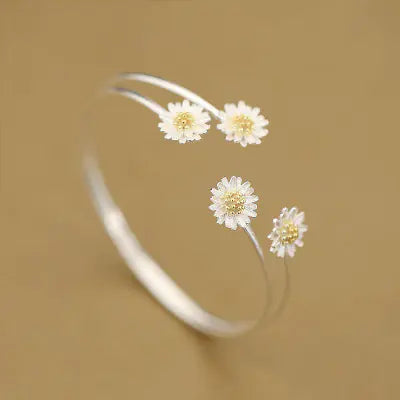 Silver Double Layer Daisy Bracelet S925
