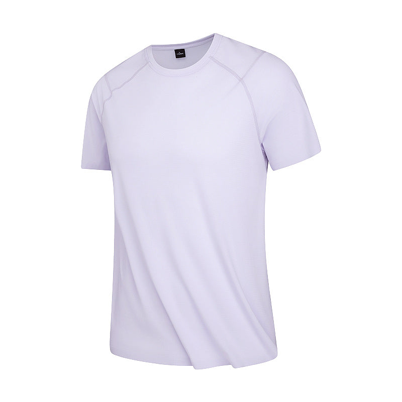 Summer T-Shirt Short-Sleeved Men's Seamless Ice Silk Breathable Quick-Drying Sun Protection Anti-Un Pure Color Youth Sports Round Neck T-Shirt for Men