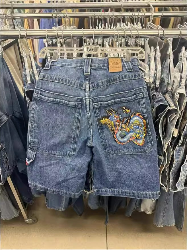 Men's Loose Straight Denim Shorts Casual Wide Leg