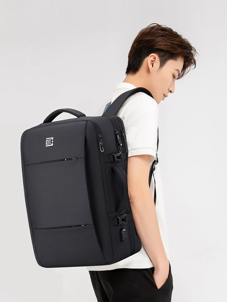 Square travel backpack for men