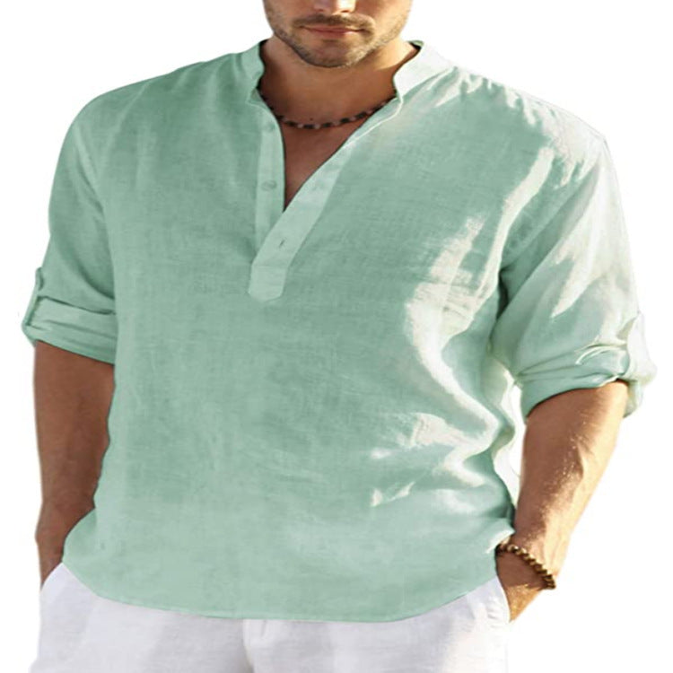 Mens Casual Cotton Linen Shirt