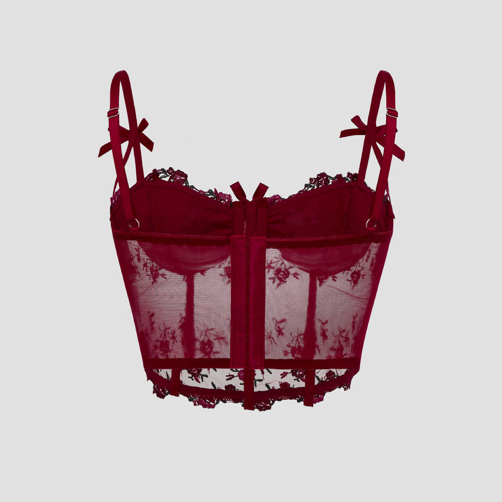 Embroidered floral steel ring corset