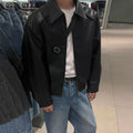 Retro PU Leather Jacket Men Casual Lapel Coat