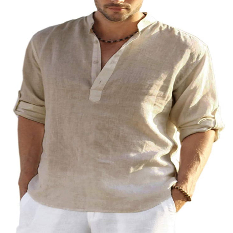 Mens Casual Cotton Linen Shirt