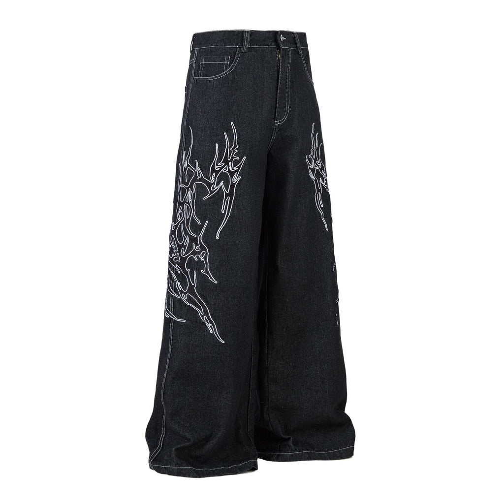 Retro Embroidered Loose Fit Denim Jeans