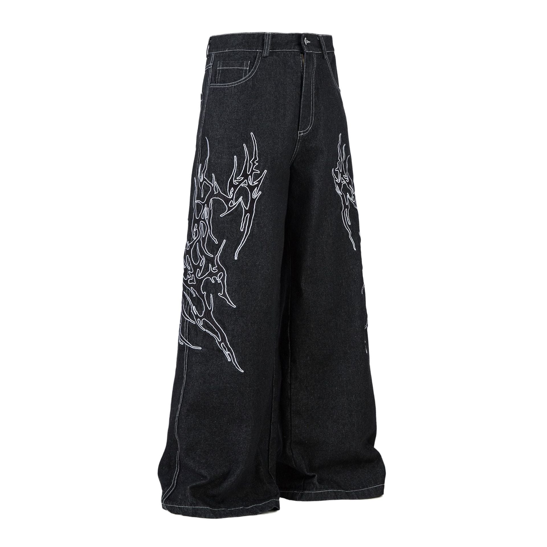 Retro Embroidered Loose Fit Denim Jeans