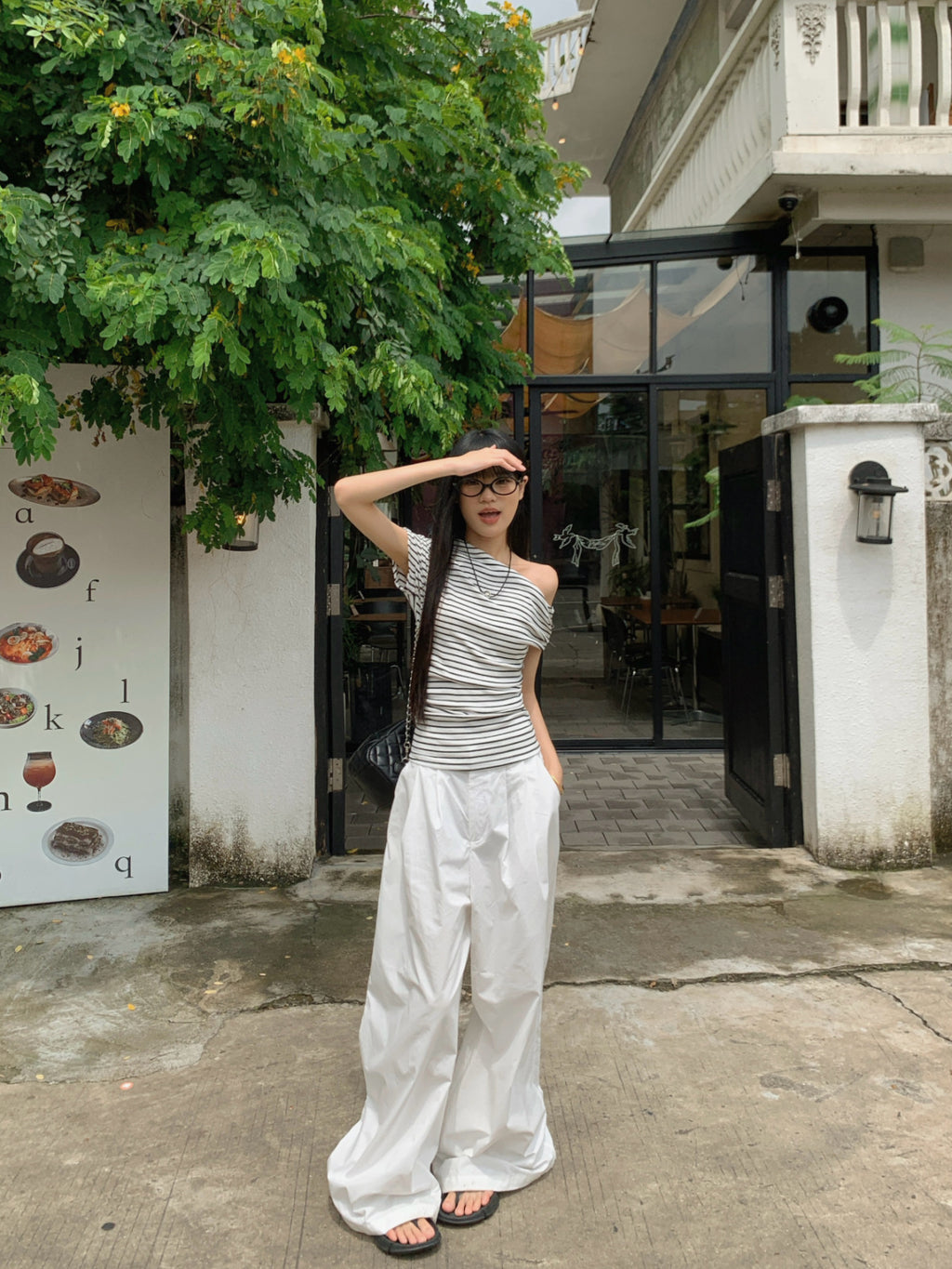 Striped Off-Shoulder Short Sleeve T-Shirt
