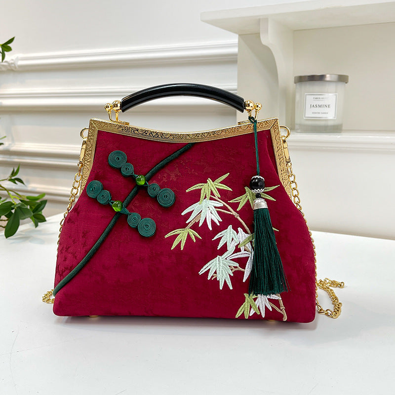 Lucky Luxurious Bamboo Embroidery Handbags Women