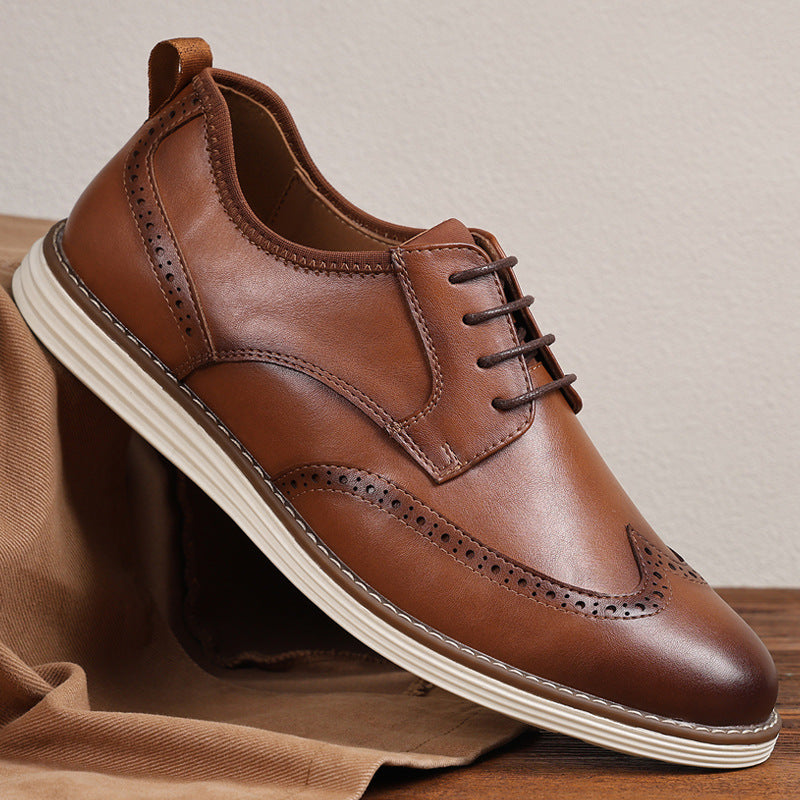 Mens Breathable Slip-On Brogue Leather Shoes