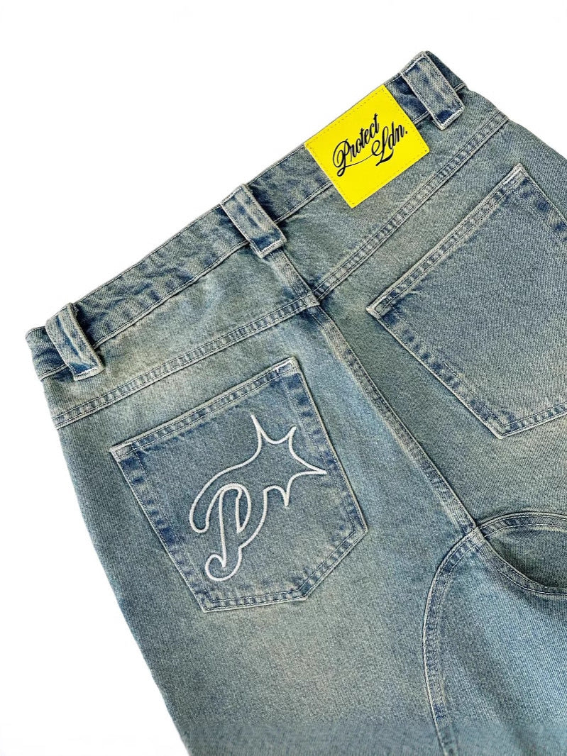 Men's Denim Five-Quarter Straight Pants
