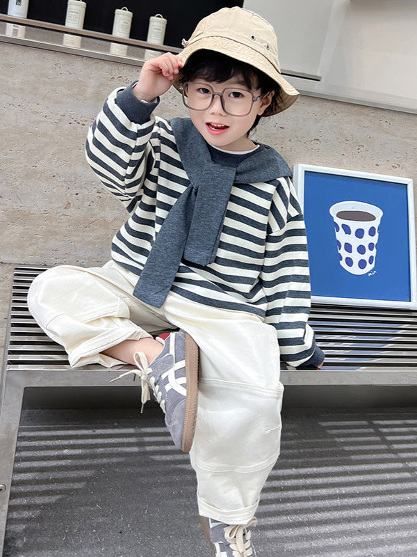 Shawl sweatshirt three-piece set for baby boys
