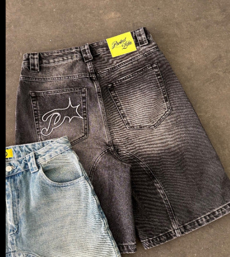 Men's Denim Five-Quarter Straight Pants