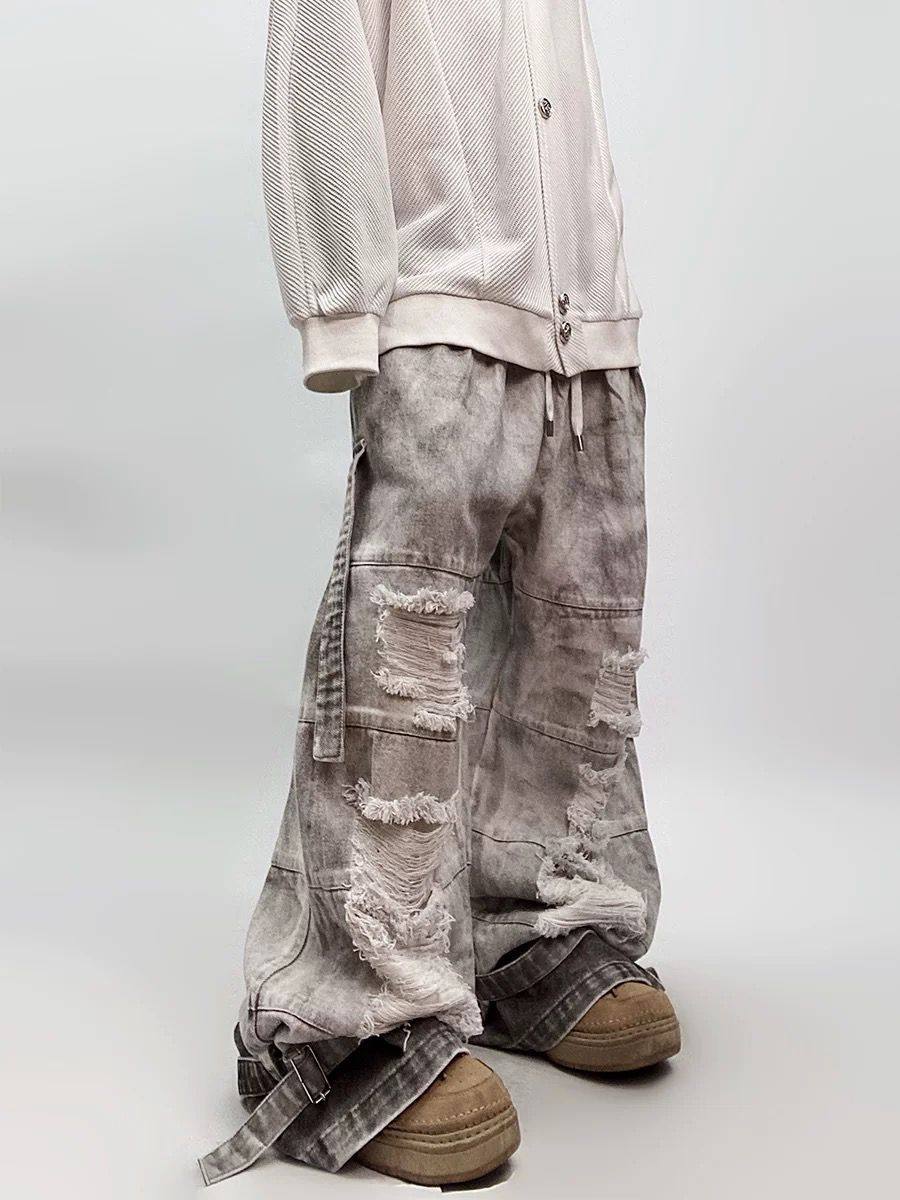 Vintage distressed washed denim jeans