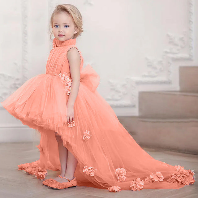 Sleek Sleeveless Train Runway Dress For Girls