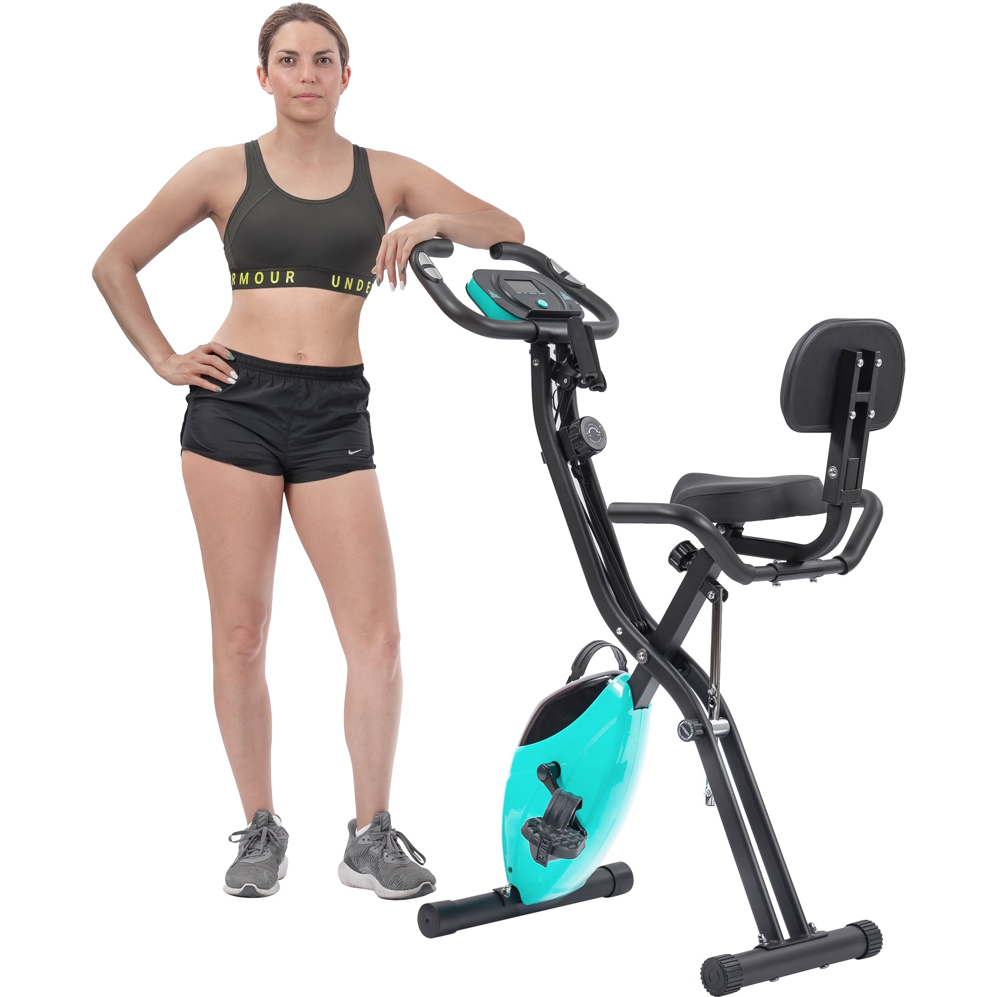 Folding Exercise Bike, Fitness Upright And Recumbent X-Bike With 16-Level Adjustable Resistance, Arm Bands And Backrest