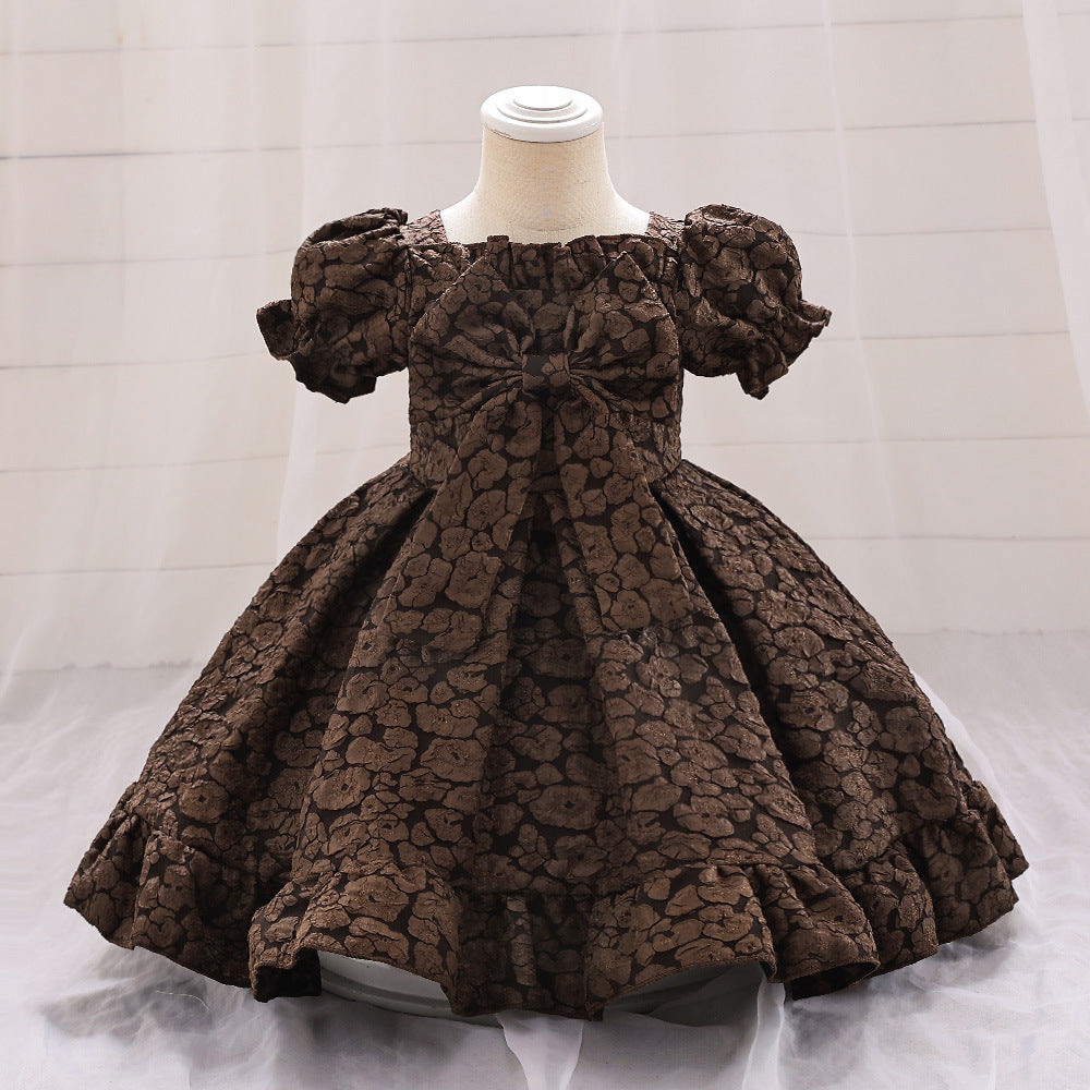 Girls Satin Princess Dress With Large Butterfly Design For Formal Occasions