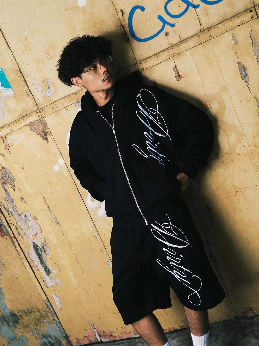 Men's Letter Print Hooded Sweatshirt and Shorts Set