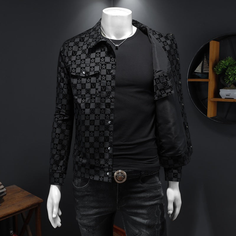 Mens Slim Fit Flocking Print Jacket