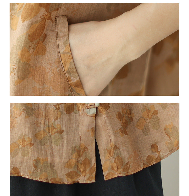 Women's Fashionable Simple Ramie Printed Shirt Top