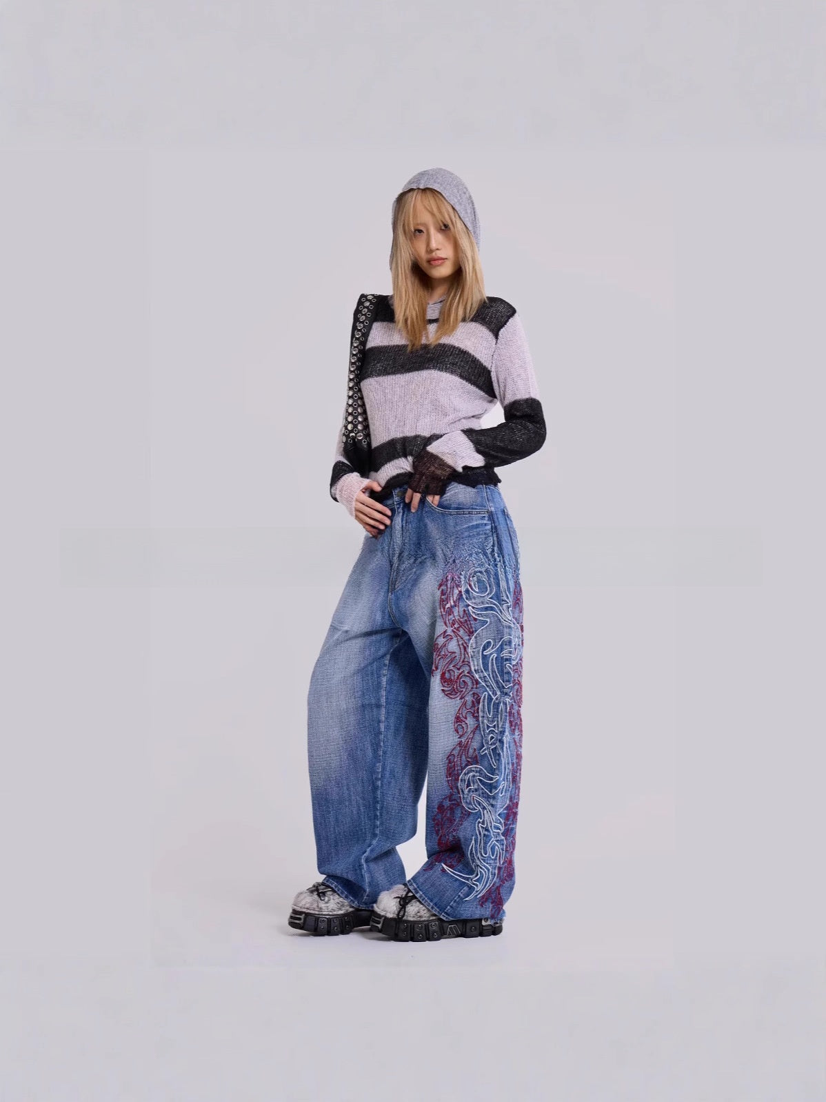 Embroidered Denim Trousers
