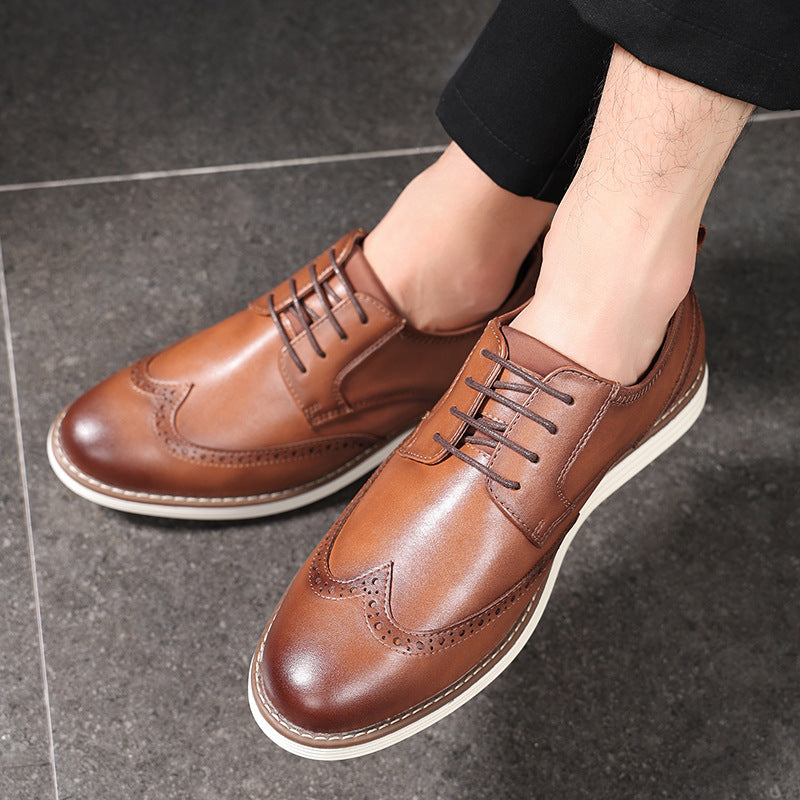 Mens Breathable Slip-On Brogue Leather Shoes