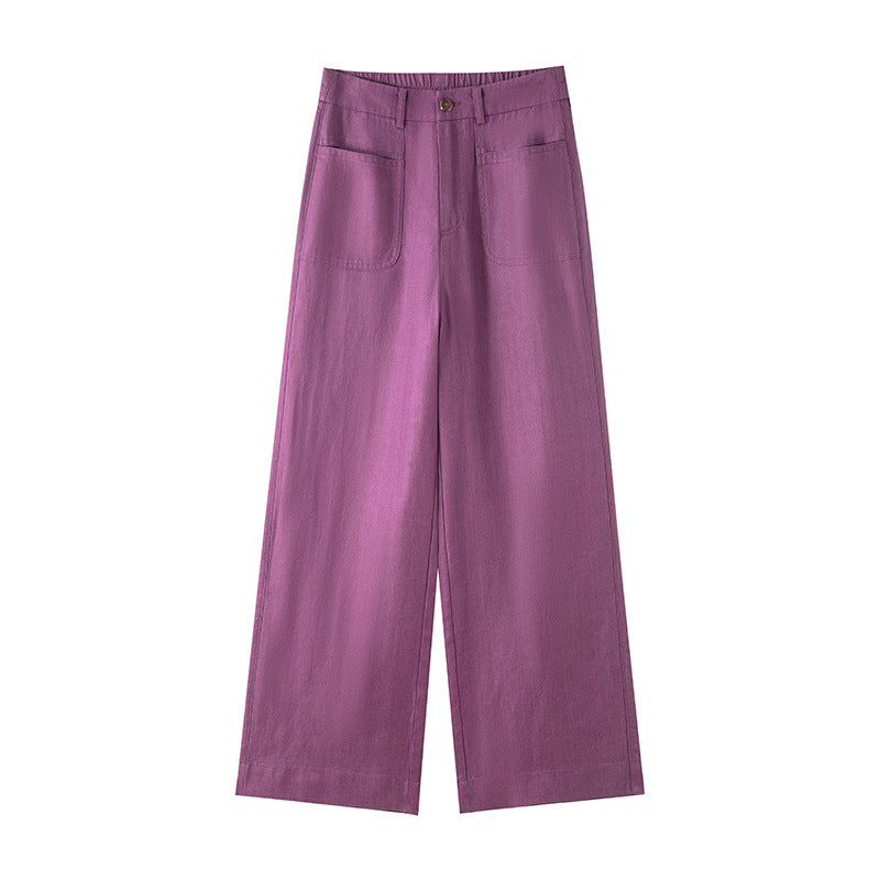 Womens Tencel Linen Wide Leg Pants
